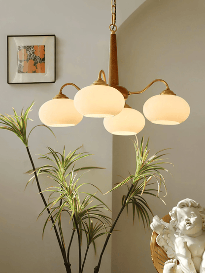 Persimmon Chandelier | Wood & Metal | Gold & Walnut Retro Style