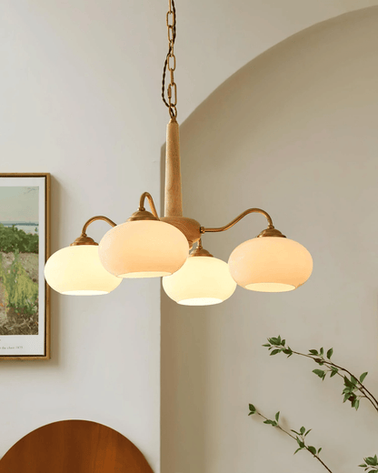 Persimmon Chandelier | Wood & Metal | Gold & Walnut Retro Style