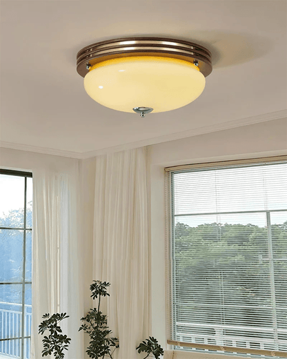 Ceiling Light Fixture | Wood-Grain Metal & Frosted Glass | 40cm Diameter