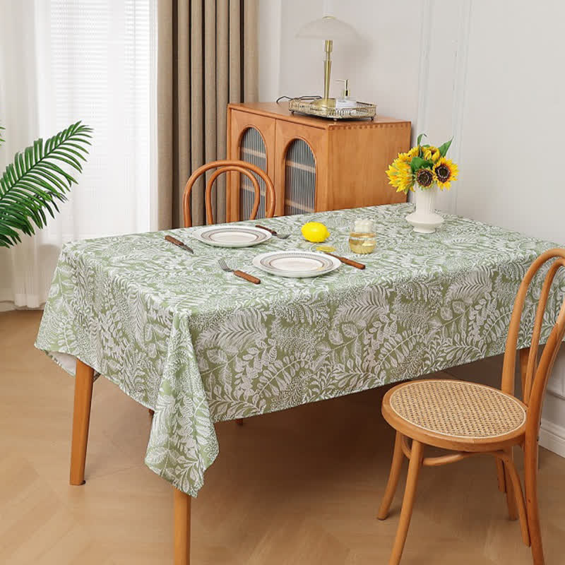 Botanical Tablecloth | Waterproof Green Leaf Pattern | Rectangular & Round Sizes
