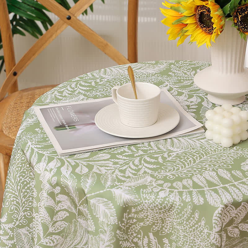 Botanical Tablecloth | Waterproof Green Leaf Pattern | Rectangular & Round Sizes