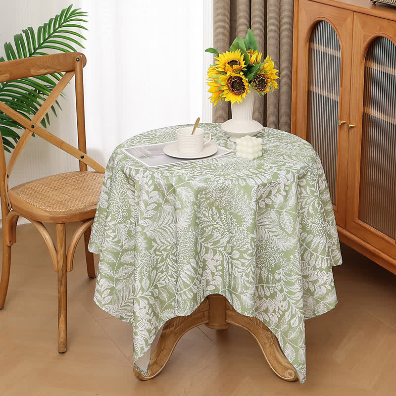 Botanical Tablecloth | Waterproof Green Leaf Pattern | Rectangular & Round Sizes