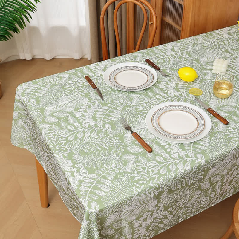 Botanical Tablecloth | Waterproof Green Leaf Pattern | Rectangular & Round Sizes