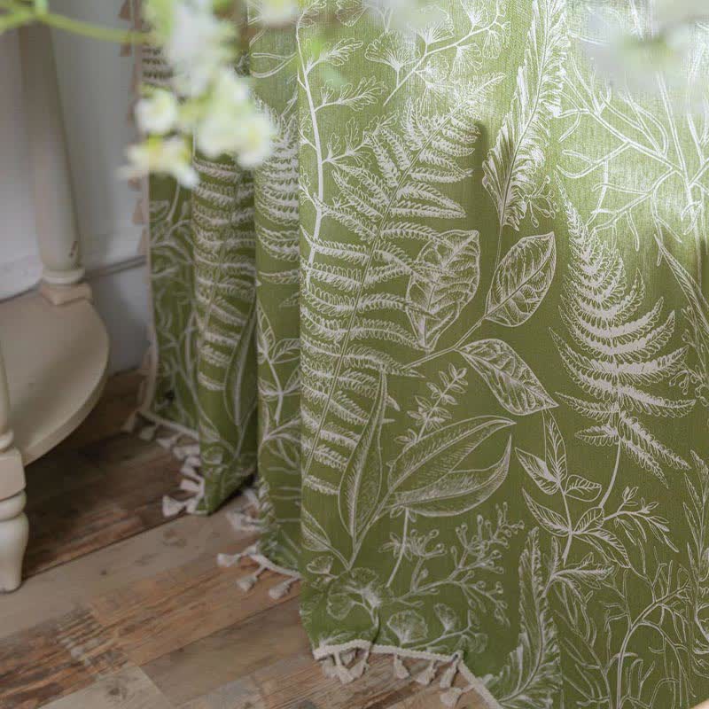 Green Leaf Semi-Blackout Curtain | Cotton Fabric | Multiple Sizes
