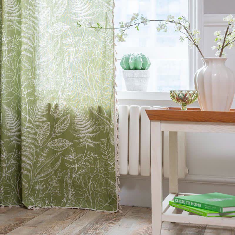 Green Leaf Semi-Blackout Curtain | Cotton Fabric | Multiple Sizes