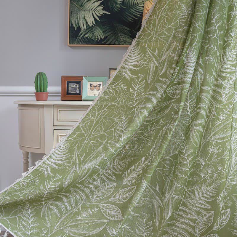 Green Leaf Semi-Blackout Curtain | Cotton Fabric | Multiple Sizes