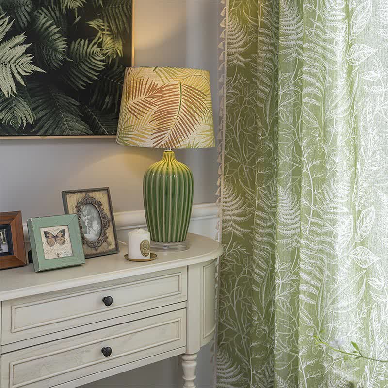 Green Leaf Semi-Blackout Curtain | Cotton Fabric | Multiple Sizes
