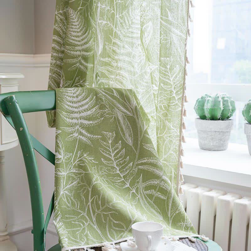 Green Leaf Semi-Blackout Curtain | Cotton Fabric | Multiple Sizes