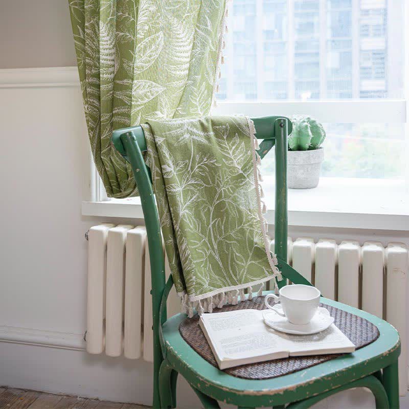 Green Leaf Semi-Blackout Curtain | Cotton Fabric | Multiple Sizes