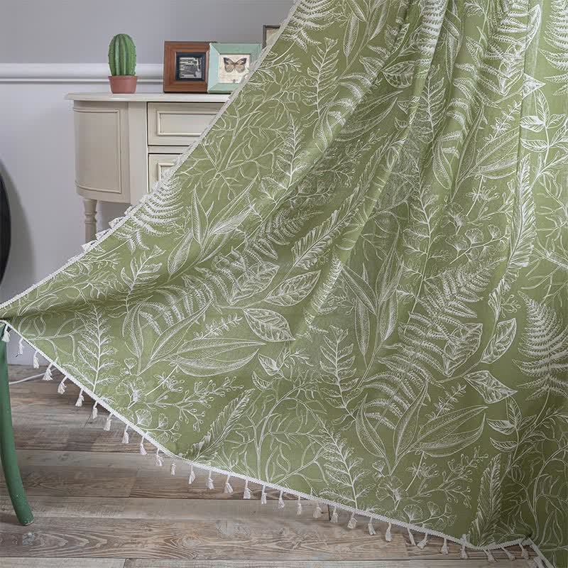 Green Leaf Semi-Blackout Curtain | Cotton Fabric | Multiple Sizes