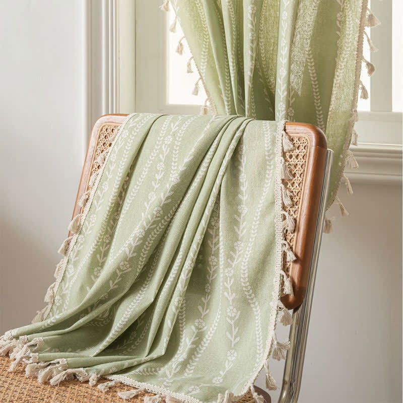Rustic Floral Leaf Sheer Curtain | Soft Cotton | Multiple Sizes Available