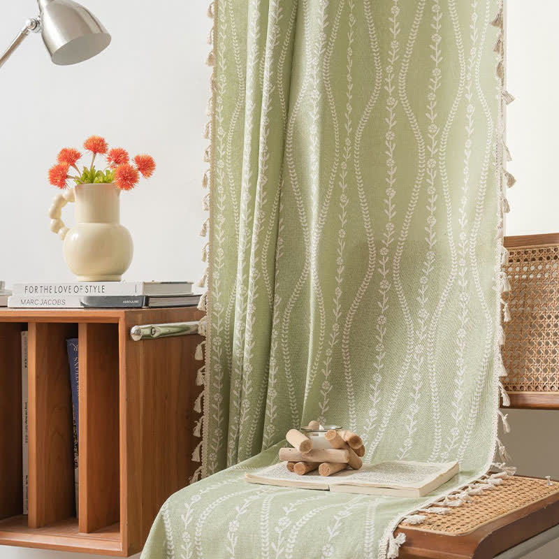 Rustic Floral Leaf Sheer Curtain | Soft Cotton | Multiple Sizes Available