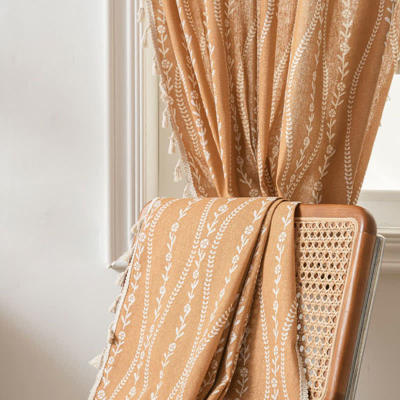 Rustic Floral Leaf Sheer Curtain | Soft Cotton | Multiple Sizes Available