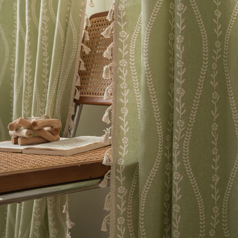 Rustic Floral Leaf Sheer Curtain | Soft Cotton | Multiple Sizes Available