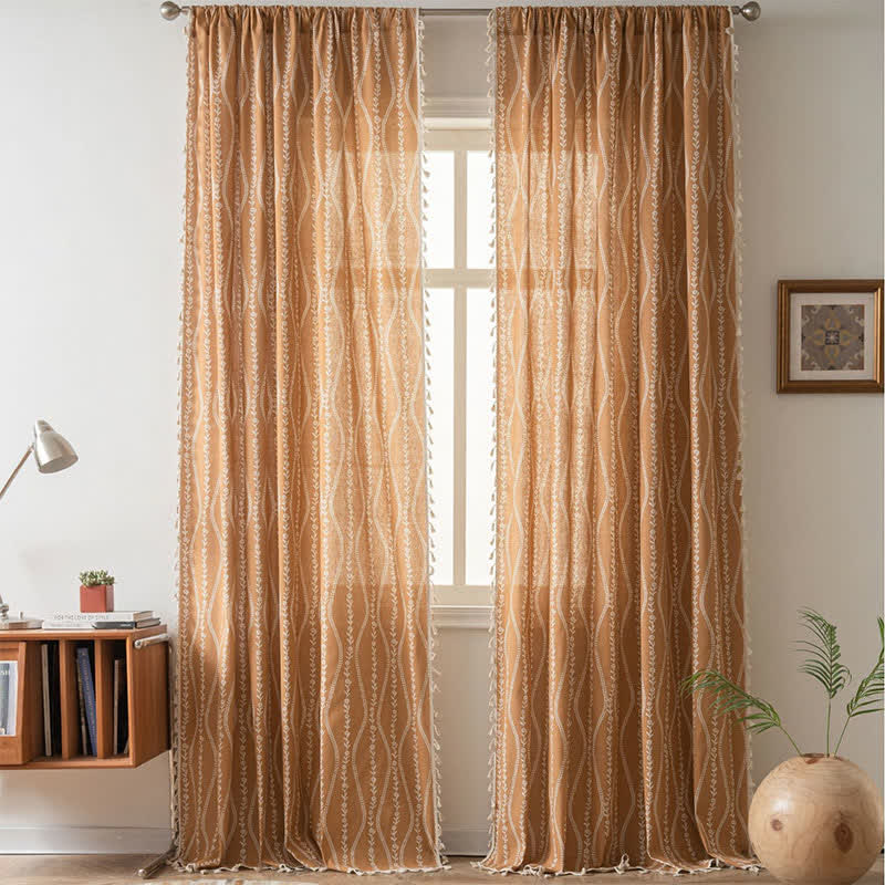 Rustic Floral Leaf Sheer Curtain | Soft Cotton | Multiple Sizes Available