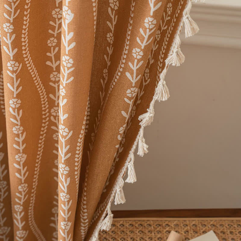 Rustic Floral Leaf Sheer Curtain | Soft Cotton | Multiple Sizes Available