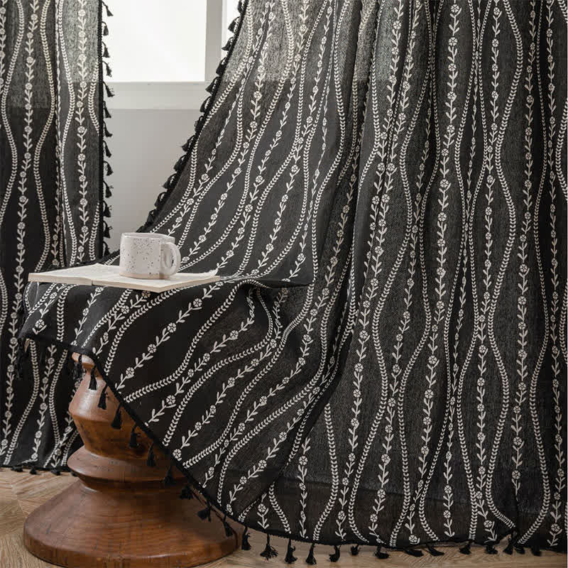 Rustic Floral Leaf Sheer Curtain | Soft Cotton | Multiple Sizes Available