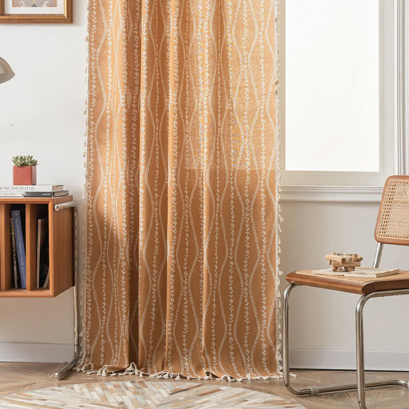 Rustic Floral Leaf Sheer Curtain | Soft Cotton | Multiple Sizes Available