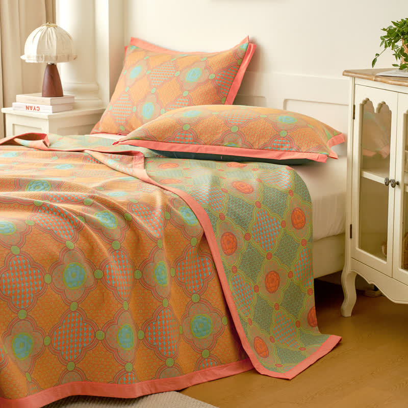 Reversible Cotton Gauze Quilt | Vintage Jacquard Design | Available in Full, Queen, King Sizes