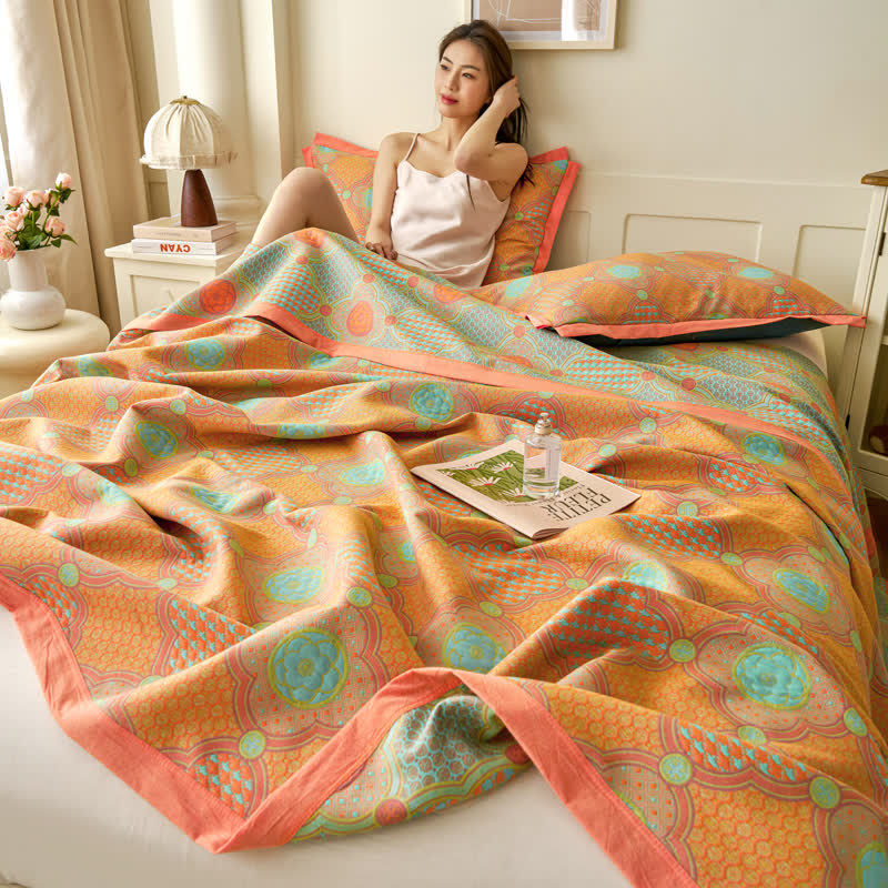 Reversible Cotton Gauze Quilt | Vintage Jacquard Design | Available in Full, Queen, King Sizes