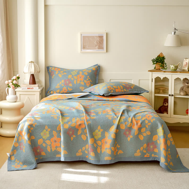 Yarn-Dyed Floral Cotton Quilt | Eco-Friendly 100% Cotton | Available in Full, Queen, King Sizes