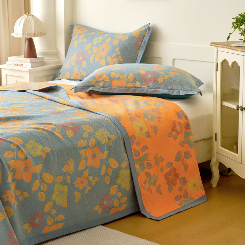 Floral Cotton Gauze Blanket | Yarn-Dyed | 59" x 79"