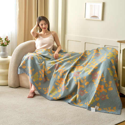 Floral Cotton Gauze Blanket | Yarn-Dyed | 59" x 79"