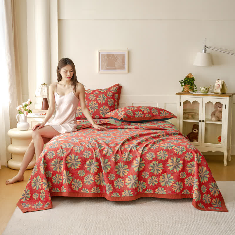 Floral Cotton Quilt | Reversible Jacquard Woven | Full, Queen, King Sizes