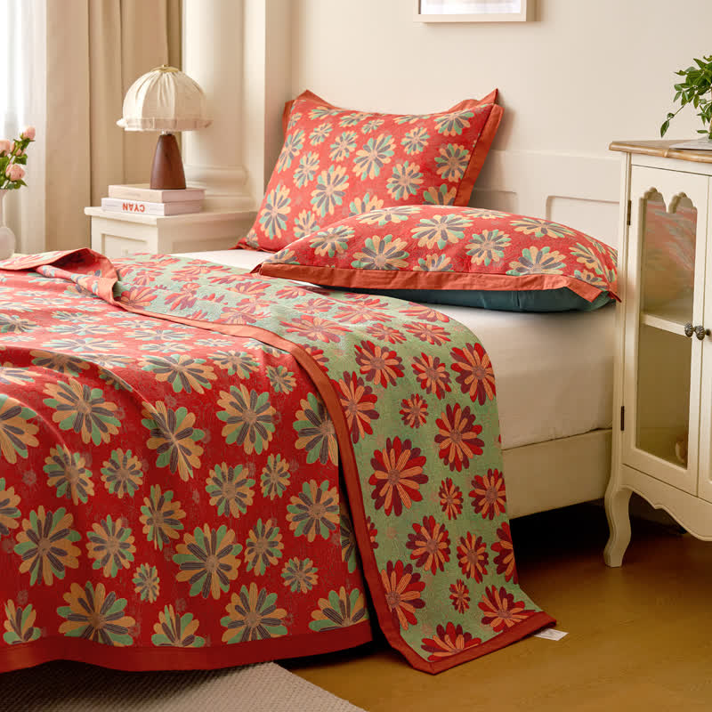 Floral Cotton Quilt | Reversible Jacquard Woven | Full, Queen, King Sizes