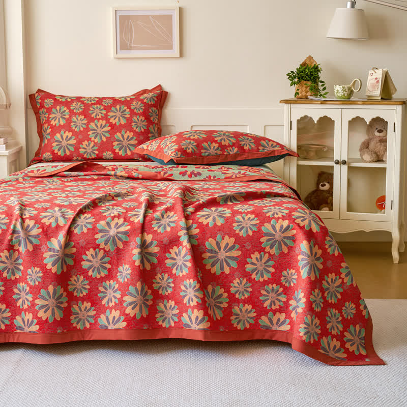 Floral Cotton Quilt | Reversible Jacquard Woven | Full, Queen, King Sizes