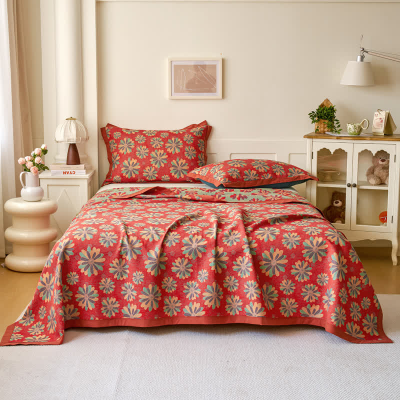 Floral Cotton Quilt | Reversible Jacquard Woven | Full, Queen, King Sizes