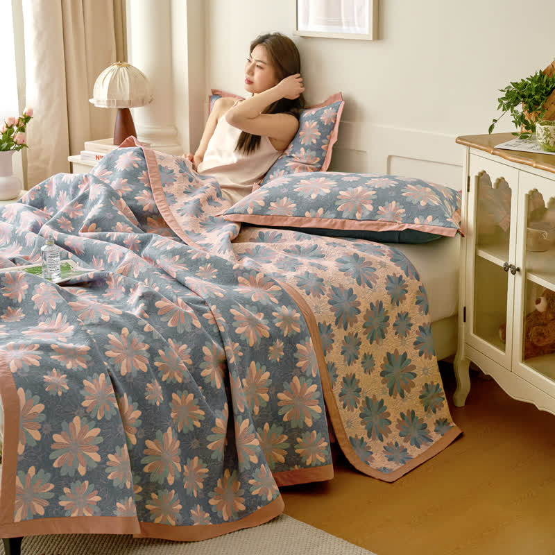 Floral Cotton Quilt | Reversible Jacquard Woven | Full, Queen, King Sizes