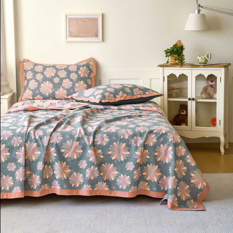 Floral Cotton Quilt | Reversible Jacquard Woven | Full, Queen, King Sizes