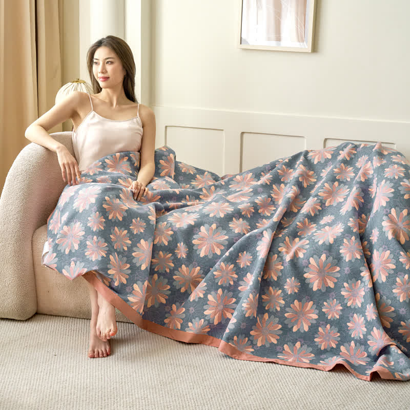 Reversible Floral Jacquard Blanket | Yarn-Dyed Cotton | 59"x79"