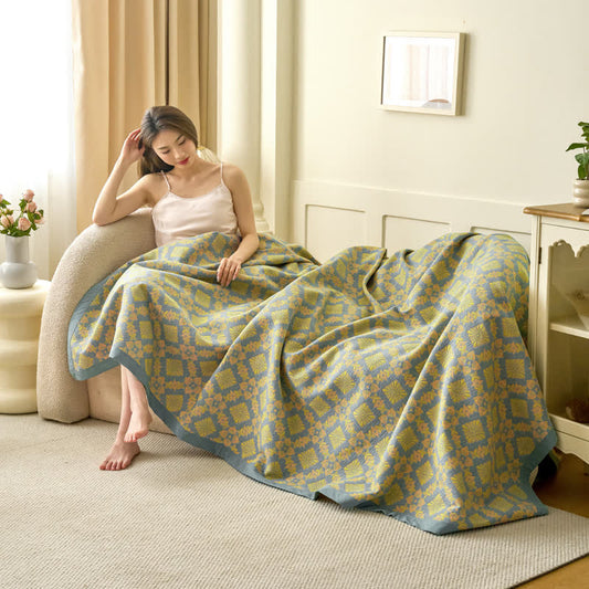 Retro Jacquard Blanket | Lightweight Cotton Gauze | 59" x 79"