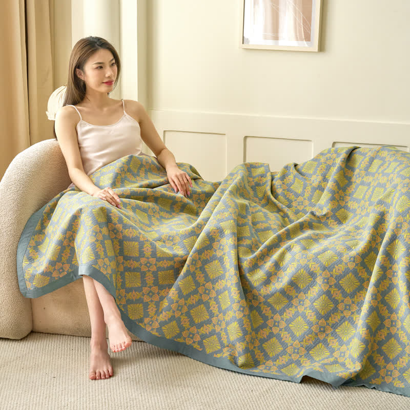 Retro Jacquard Blanket | Lightweight Cotton Gauze | 59" x 79"