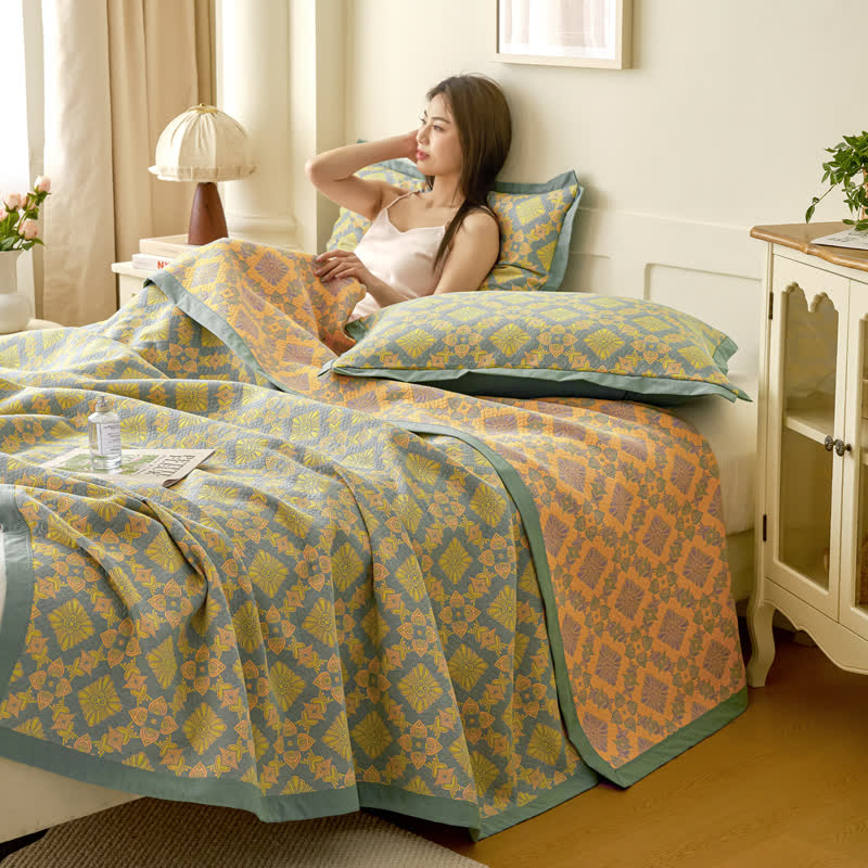 Retro Jacquard Blanket | Lightweight Cotton Gauze | 59" x 79"