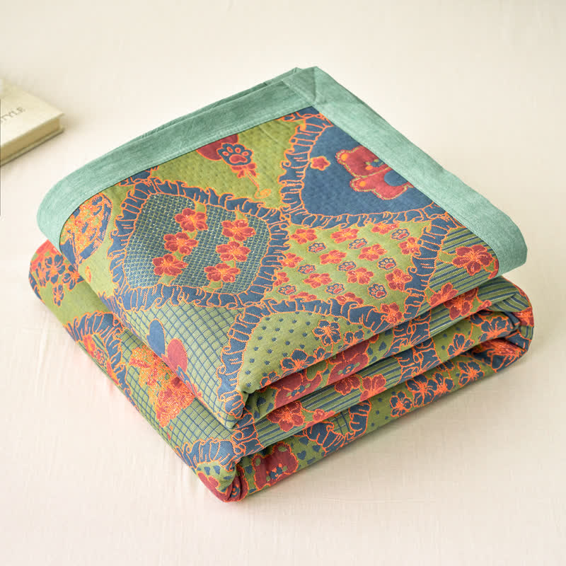 Bear Blanket | Double Layer Gauze Jacquard Cotton | 59" x 79"