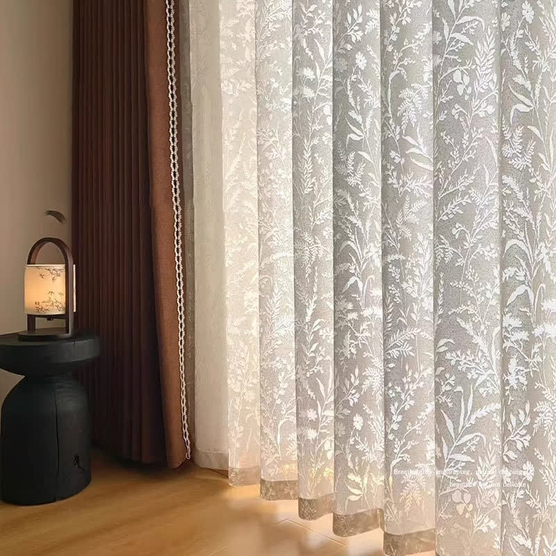 Sheer Gauze Curtain | Hollow Out Branches and Leaves Design | Multiple Sizes