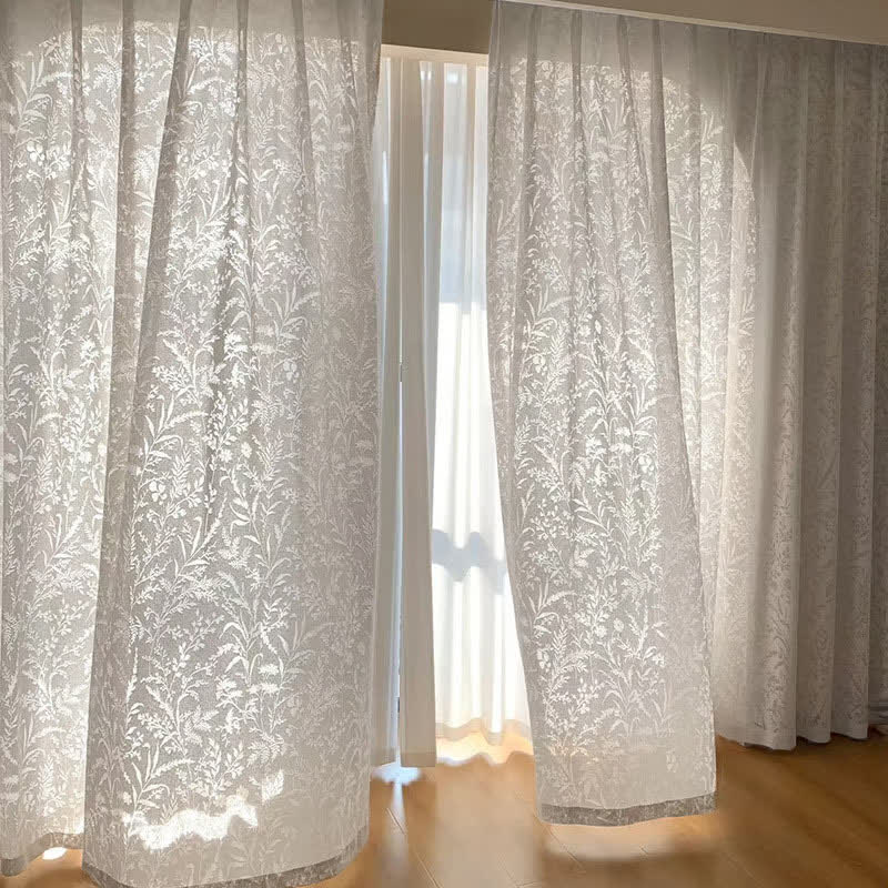 Sheer Gauze Curtain | Hollow Out Branches and Leaves Design | Multiple Sizes