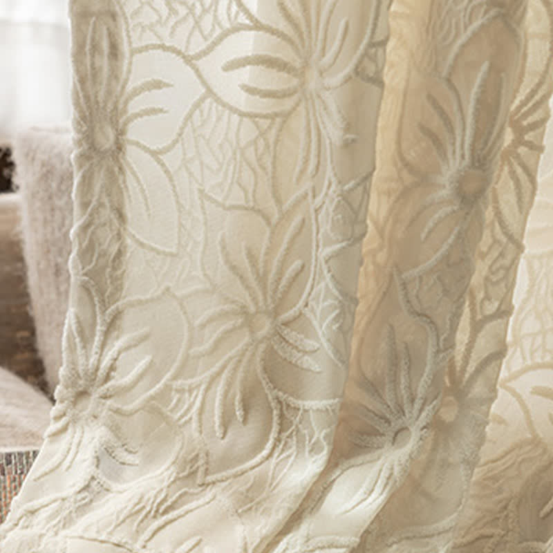 French Vintage Floral Leaf Sheer Gauze Curtain