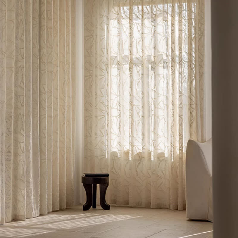 French Vintage Floral Leaf Sheer Gauze Curtain