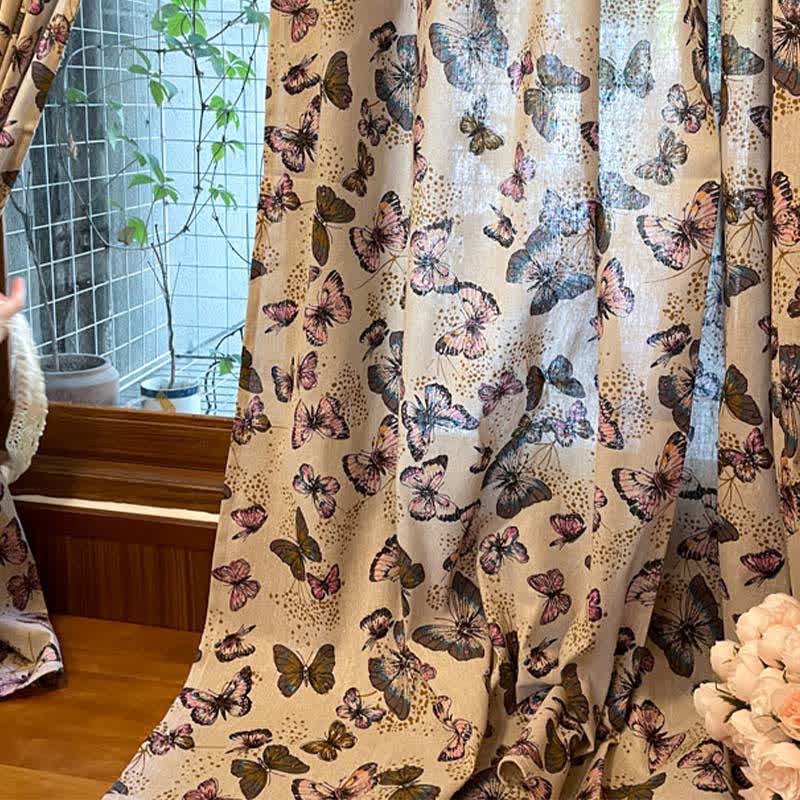 Butterfly Printed Curtain | Cotton Linen Blend | Multiple Sizes