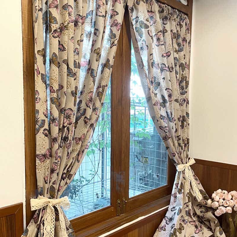 Butterfly Printed Curtain | Cotton Linen Blend | Multiple Sizes