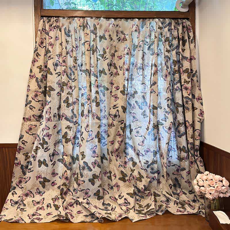 Butterfly Printed Curtain | Cotton Linen Blend | Multiple Sizes