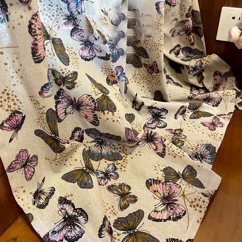 Butterfly Printed Curtain | Cotton Linen Blend | Multiple Sizes