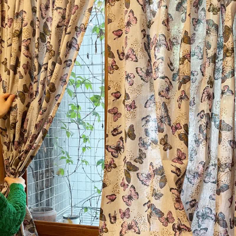 Butterfly Printed Curtain | Cotton Linen Blend | Multiple Sizes