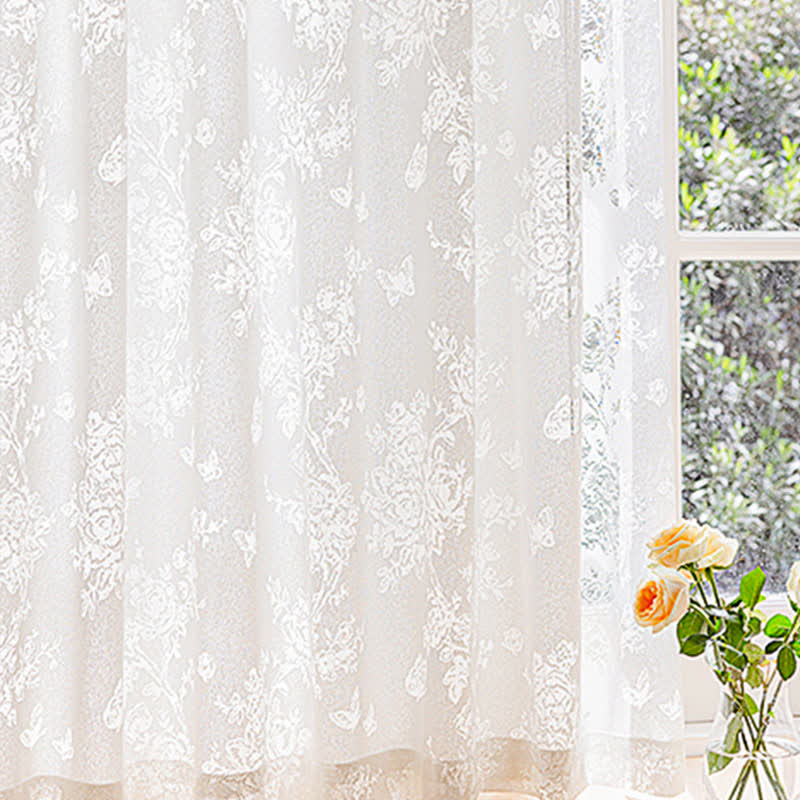 Floral Sheer Curtains | Hollow Flower Design | Set of 2