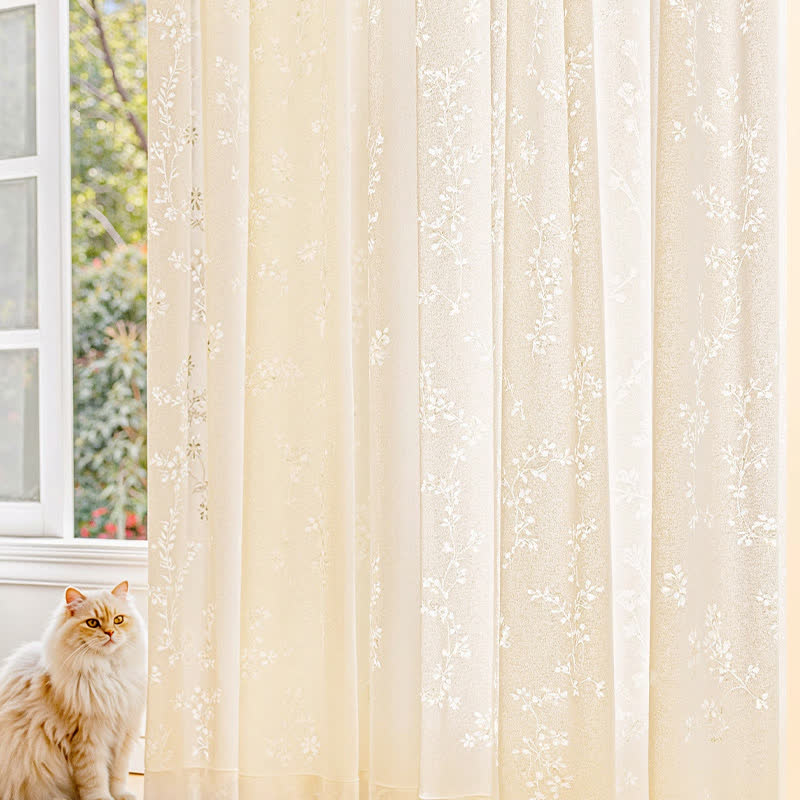 Floral Sheer Curtains | Hollow Flower Design | Set of 2
