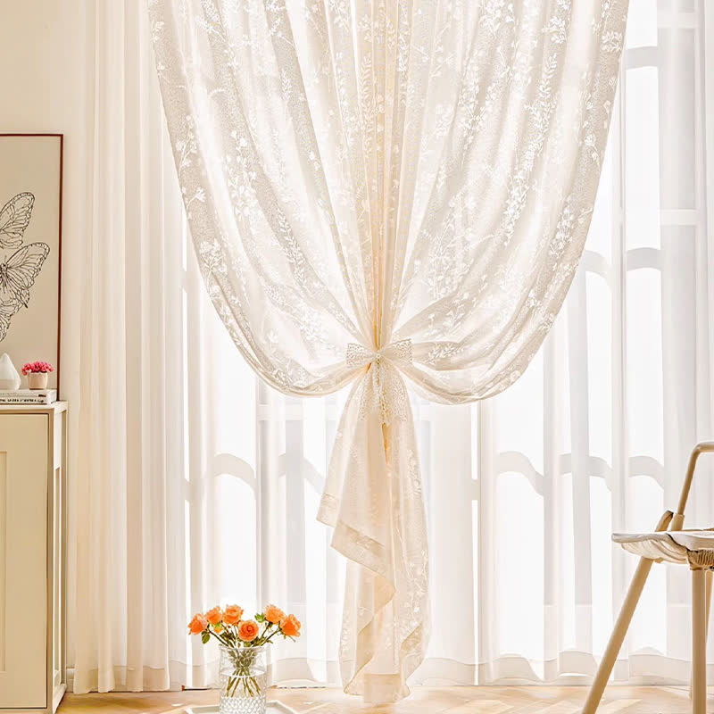 Floral Sheer Curtains | Hollow Flower Design | Set of 2